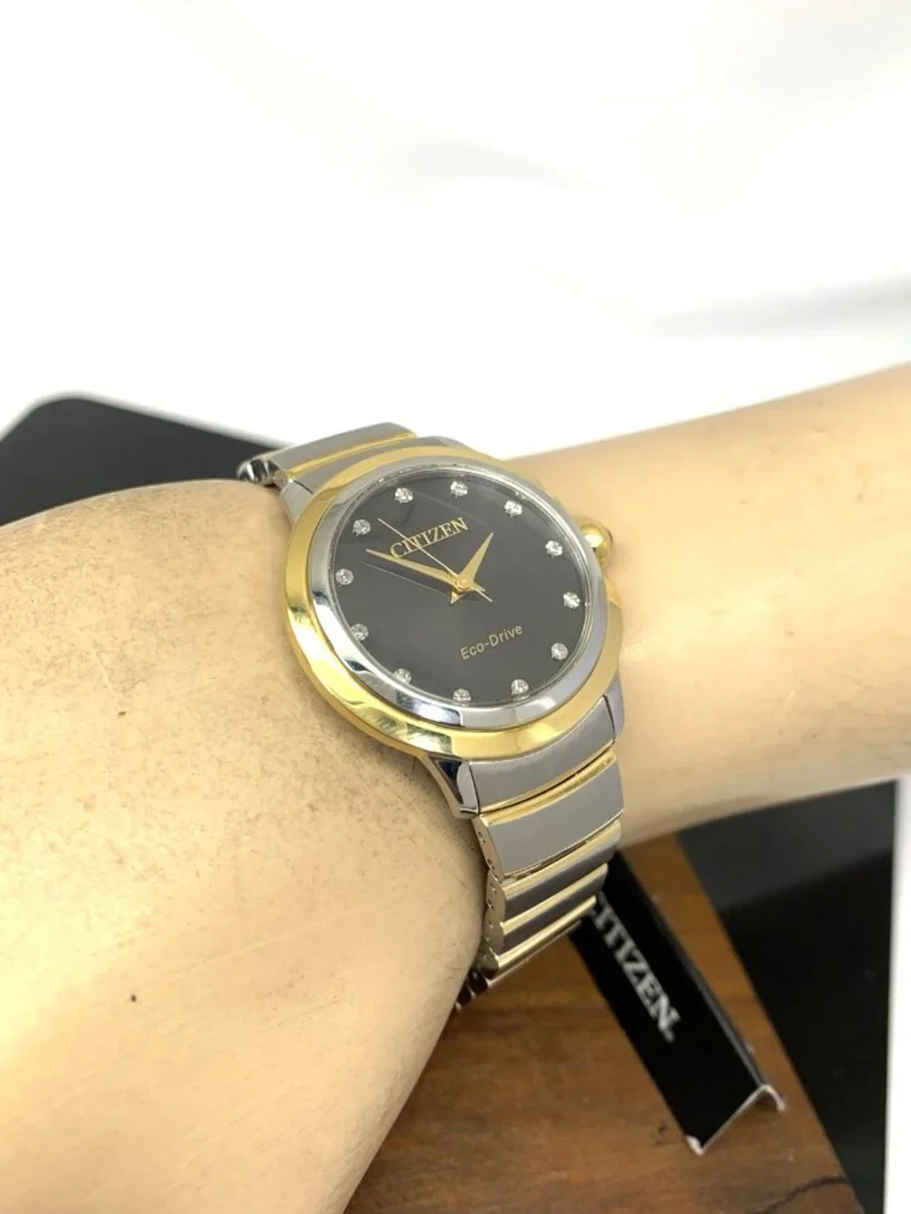 Citizen Womens Watch EM0954-50E Eco Drive Diamond Black Dial Two Tone Steel 32mm